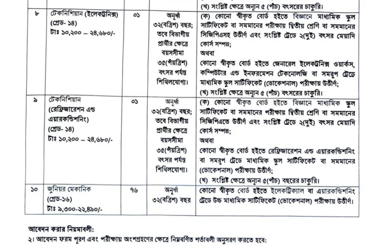 জুনিয়র মেকানিক পদে নিয়োগ বিজ্ঞপ্তি ২০২৬